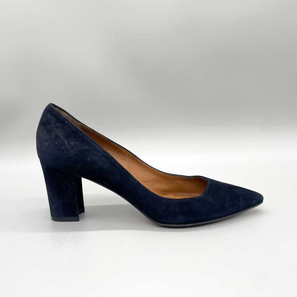 Aquatalia Womens 8 Peony Pumps Navy Blue Suede Pointed Toe Heels Office Shoes